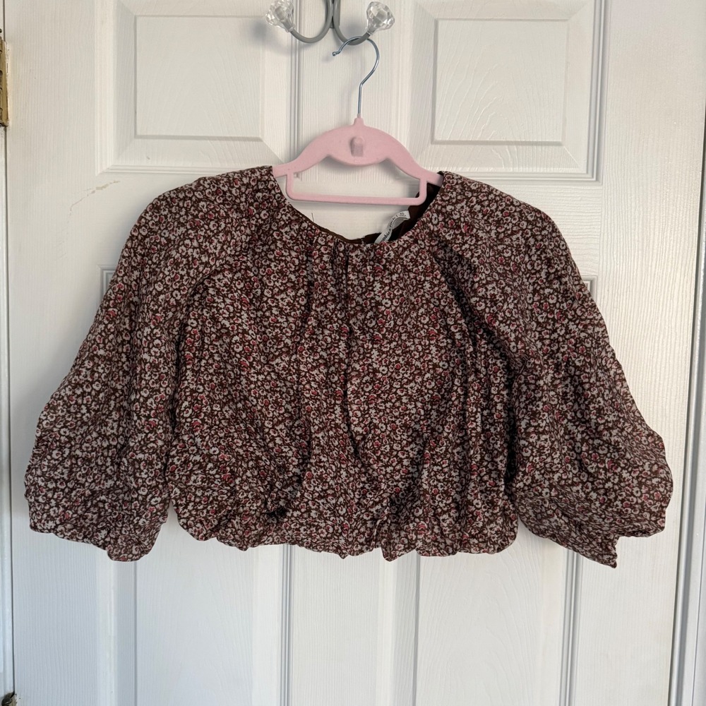 Abercrombie Fitch Brown Floral Print Cropped Puff Sleeve Top Women's XS
Retro